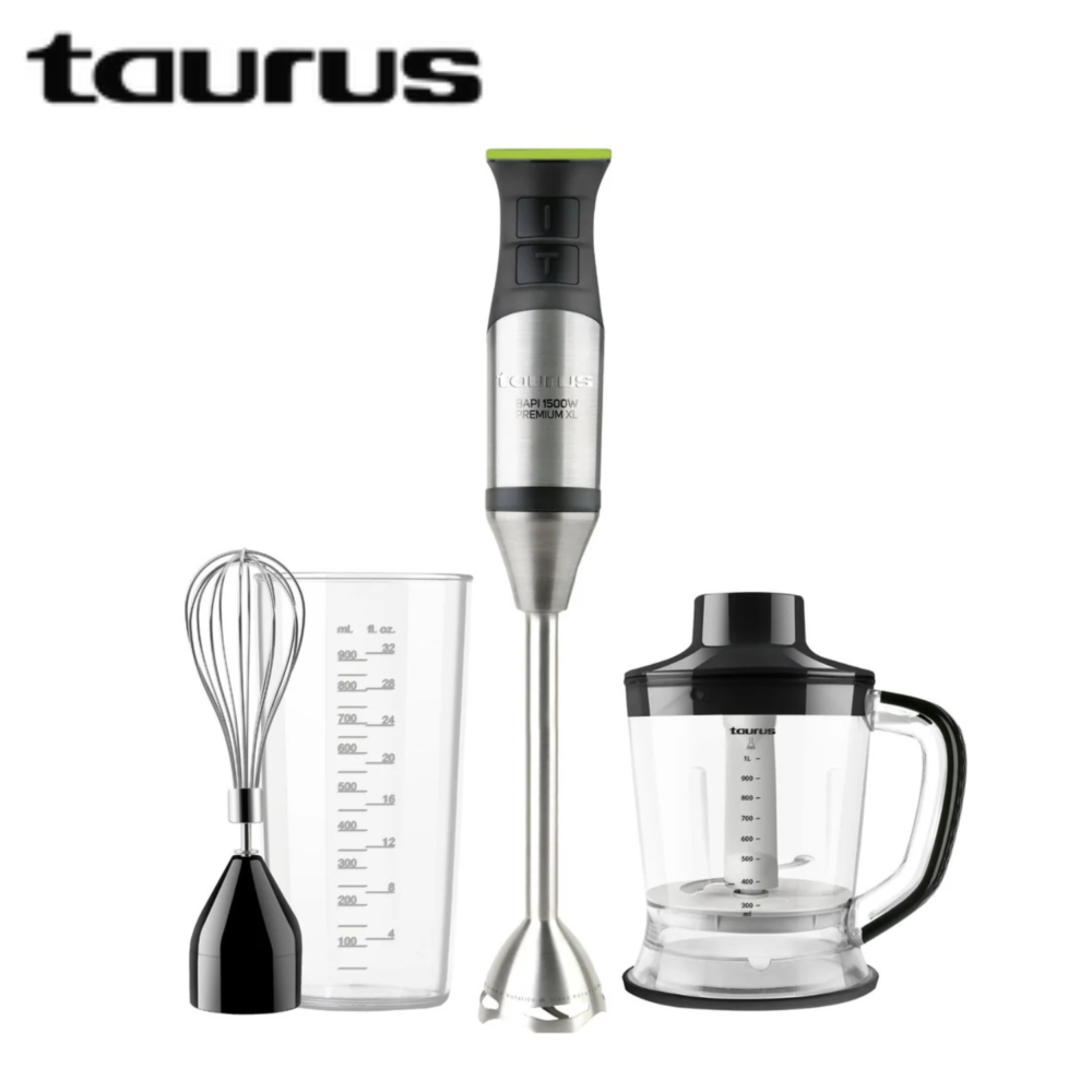 Bras Mixeur plongeant Inox 1500W 20 Vitesses - avec Hachoir, Fouet et Bol 700ml - Taurus Bapi 1500 Premium XL