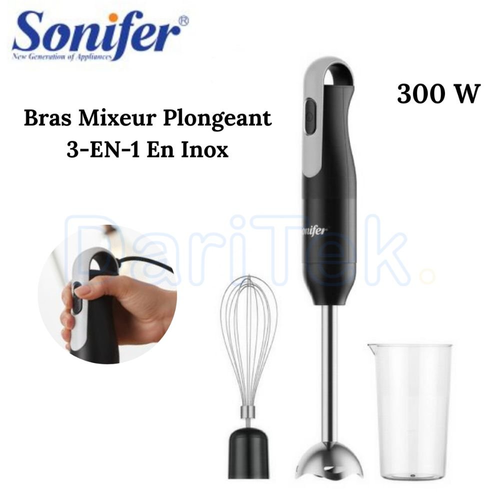 خلاط يدوي من الفولاذ المقاوم للصدأ 3 في 1 بقدرة 300 واط، مع خفاقة وكأس قياس – Sonifer SF-8165 - الصورة 3