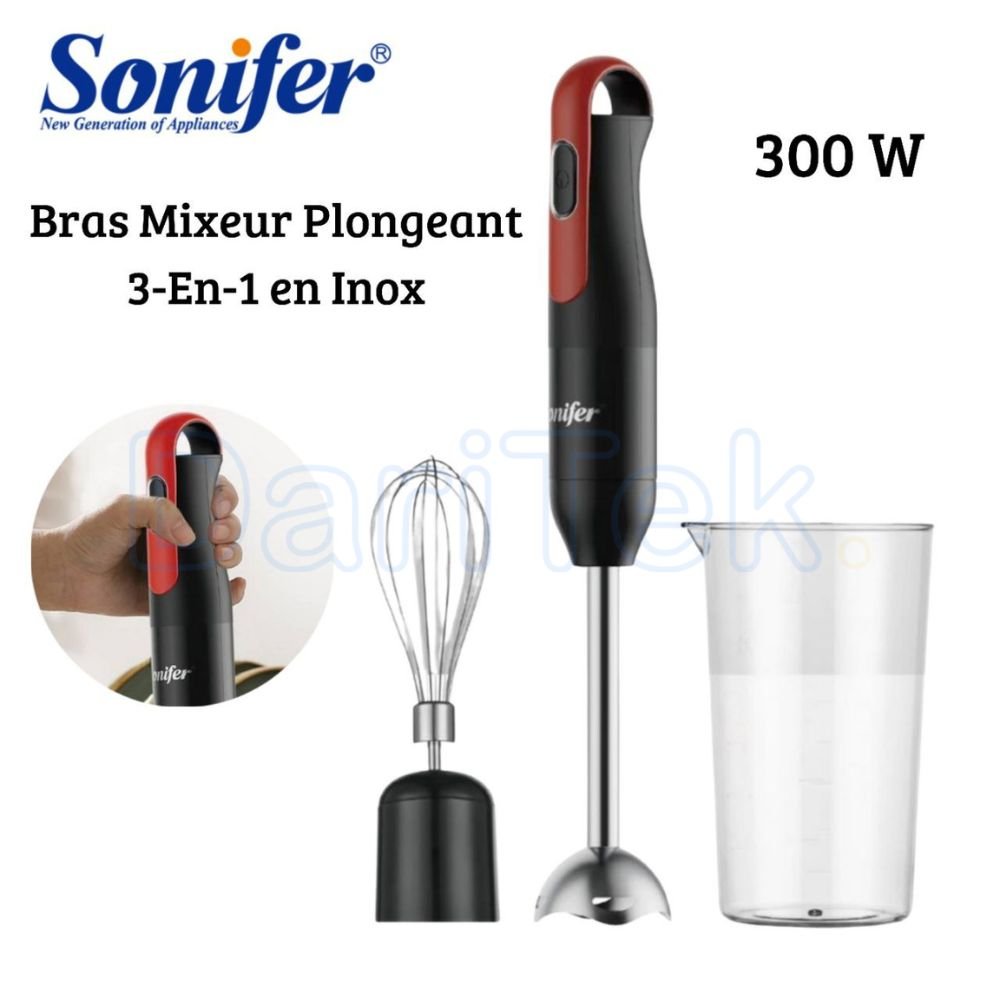 خلاط يدوي من الفولاذ المقاوم للصدأ 3 في 1 بقدرة 300 واط، مع خفاقة وكأس قياس – Sonifer SF-8165 - الصورة 6