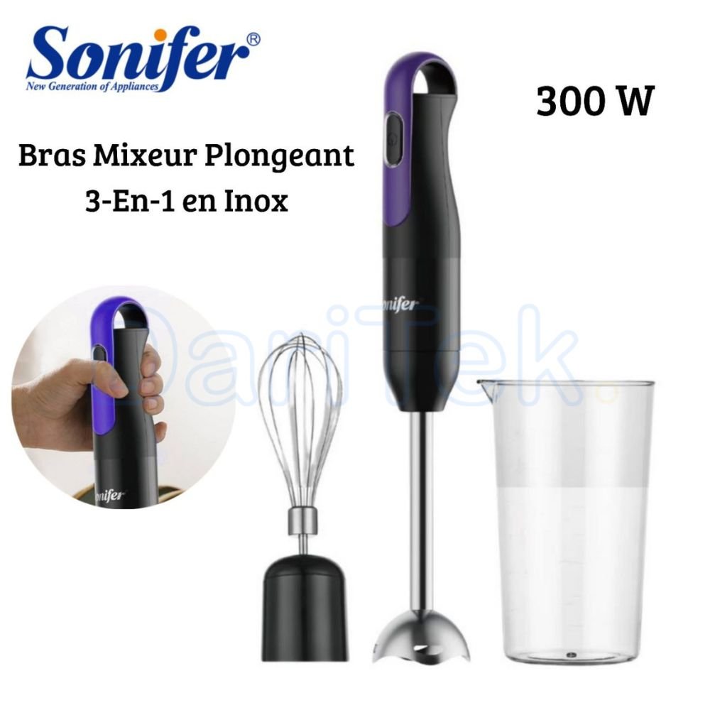 خلاط يدوي من الفولاذ المقاوم للصدأ 3 في 1 بقدرة 300 واط، مع خفاقة وكأس قياس – Sonifer SF-8165 - الصورة 2