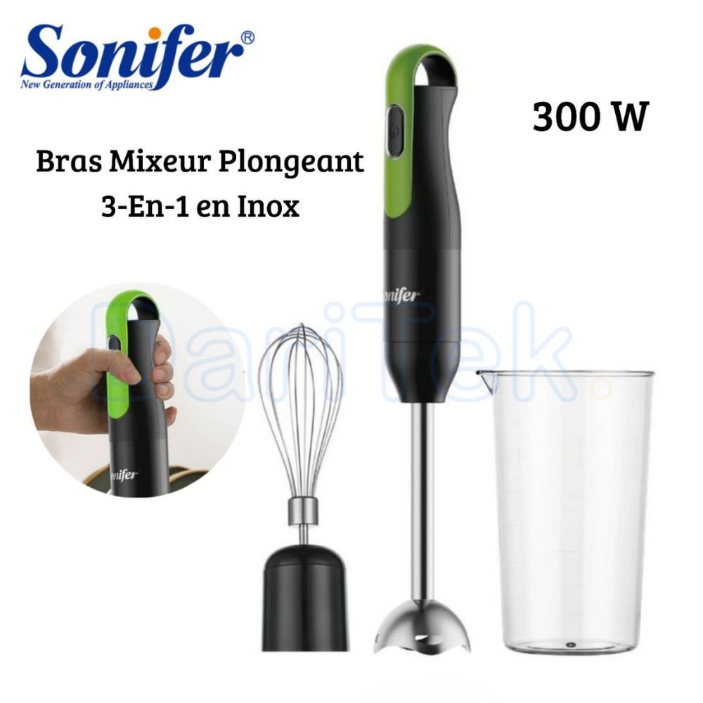 خلاط يدوي من الفولاذ المقاوم للصدأ 3 في 1 بقدرة 300 واط، مع خفاقة وكأس قياس – Sonifer SF-8165 - الصورة 5