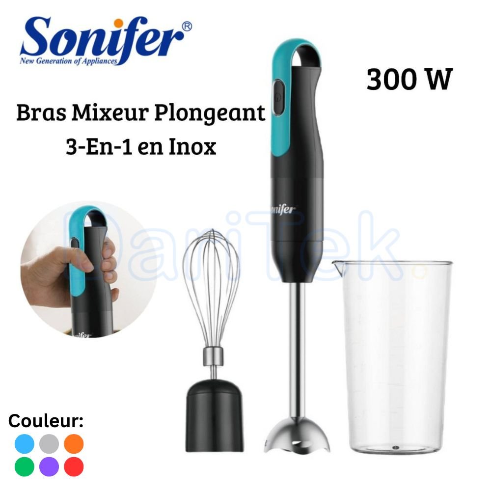 Bras Mixeur Plongeant Inox 3EN1 300W Avec Fouet Et Verre Doseur - Sonifer SF-8165