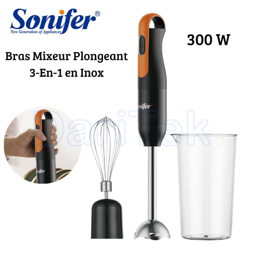 خلاط يدوي من الفولاذ المقاوم للصدأ 3 في 1 بقدرة 300 واط، مع خفاقة وكأس قياس – Sonifer SF-8165 - الصورة 4