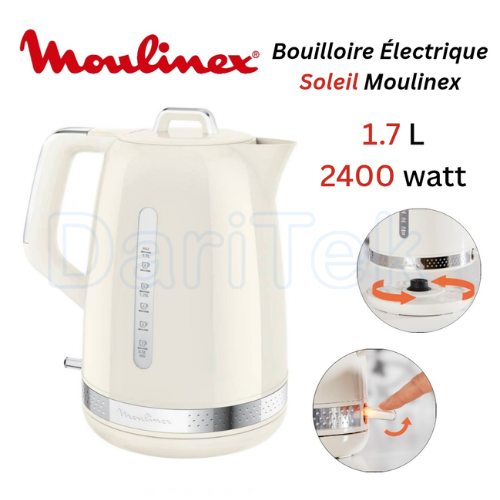 Bouilloire Électrique Sans Fil 1.7L 2400W Avec Filtre Amovible - Moulinex Soleil Ivoire BY320A10