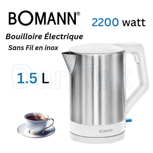 Bouilloire Électrique Sans Fil En Inox 1.5L 2200W - Bomann WKS 3002 CB