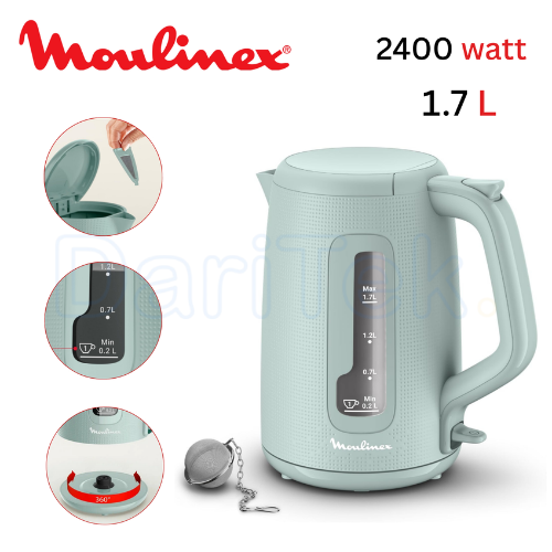 Bouilloire Électrique Sans Fil 1.7L 2400W Avec Filtre Anticalcaire Amovible - Moulinex Morning Plus BY2M1310