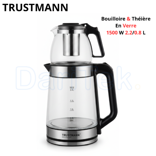 Bouilloire et Théière Electrique En Verre 2.2/0.8 L 1500 W - Trustmann TM-EK-001
