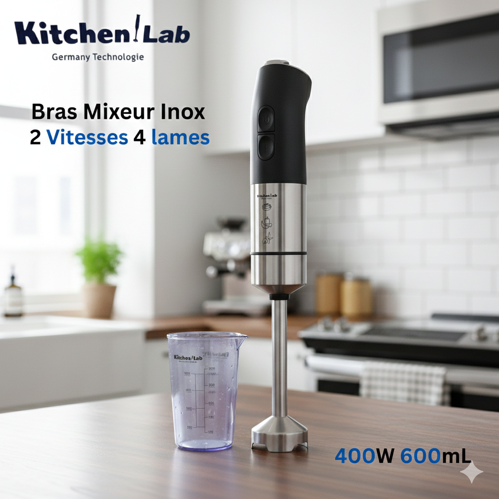 Bras Mixeur Plongeant Inox 400W 2 Vitesses avec Tasse 600mL Kitchen Lab KT-H-020 – Image 2