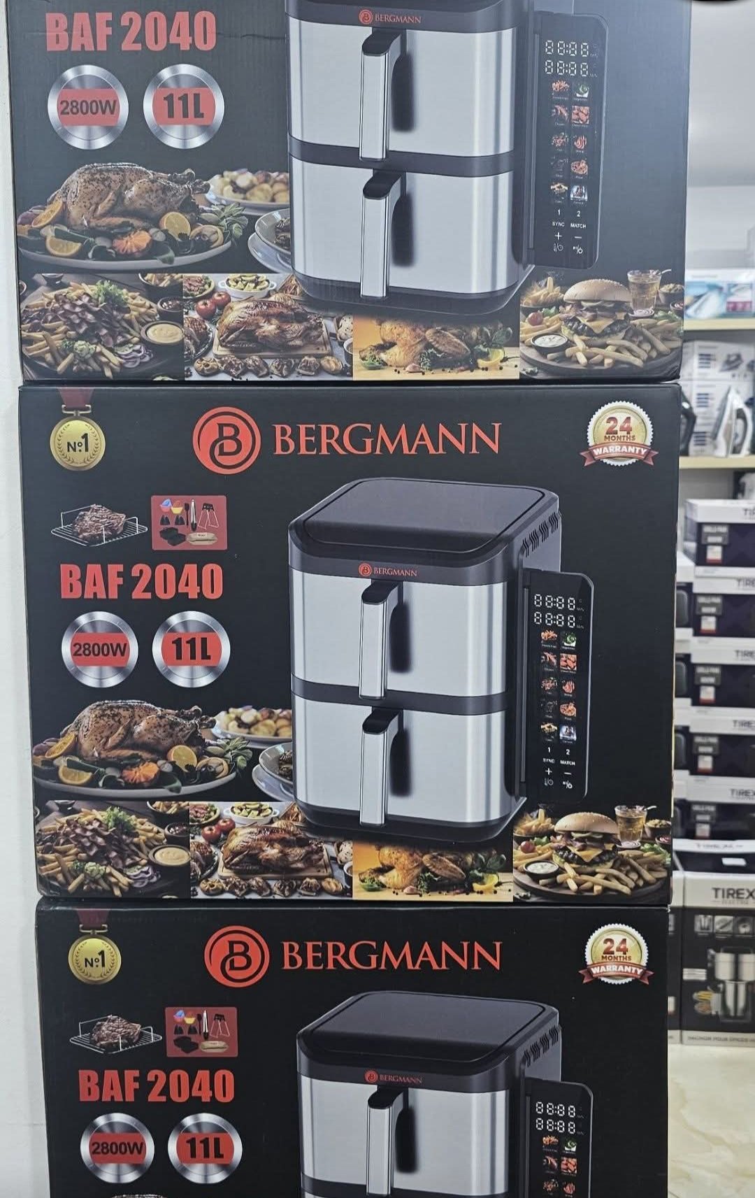 Friteuse Air Fryer Sans Huile Double Bac Vertical 11 L 2800 W Façade En Inox - Bergmann BAF 2040 – Image 3