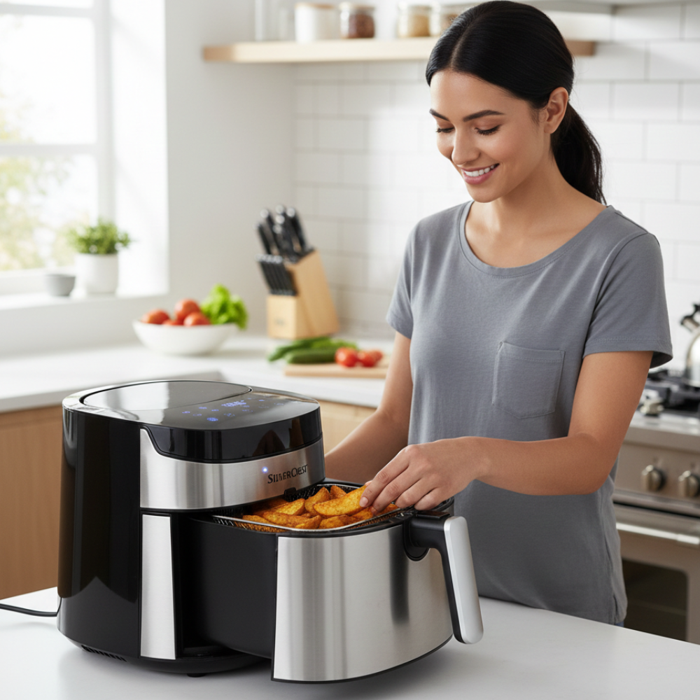 Friteuse Air Fryer Sans Huile 6.1L 1800W 8 Programmes - SilverCrest AF9006TB-GS – Image 2