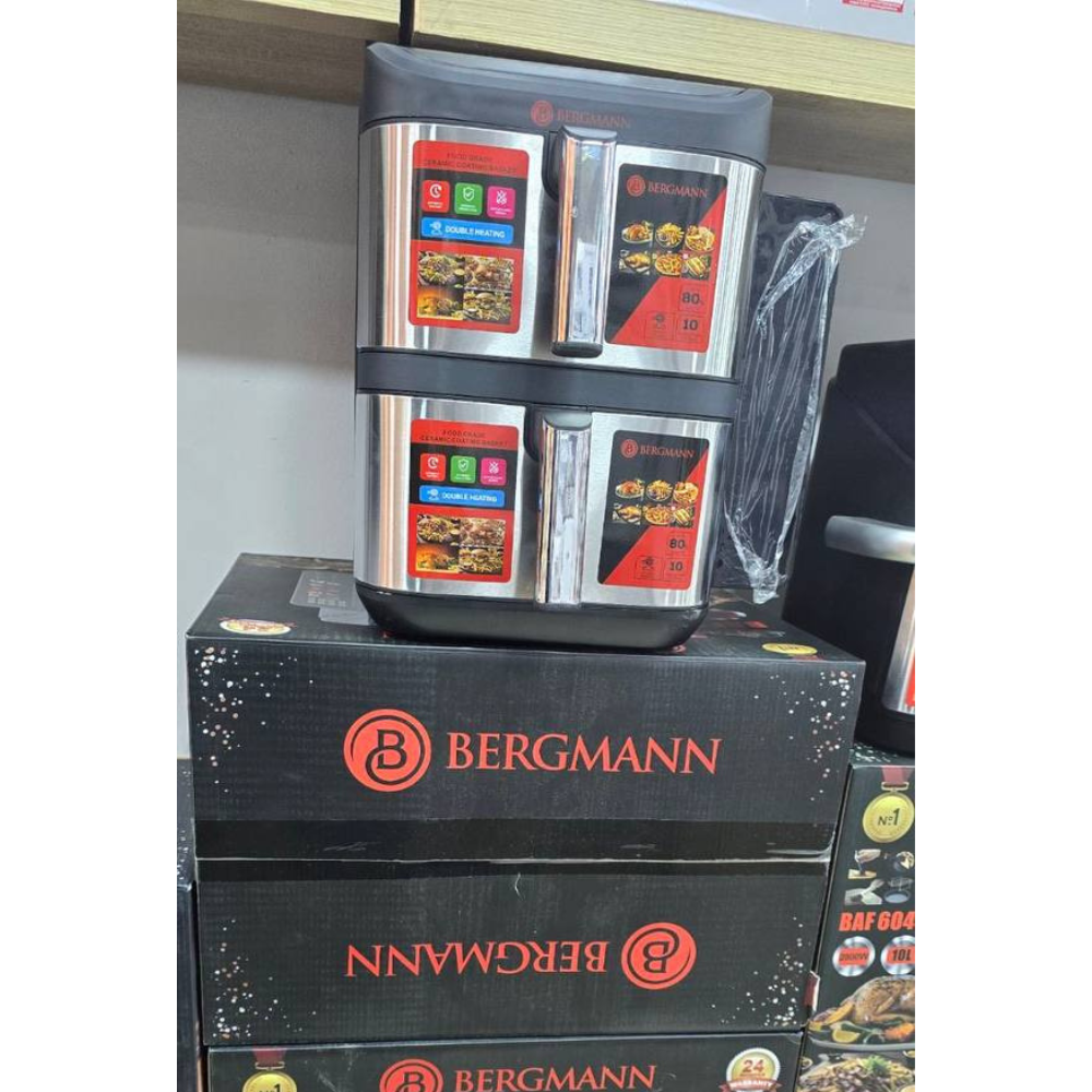 Friteuse Air Fryer Sans Huile Double Bac Vertical 11 L 2800 W Façade En Inox - Bergmann BAF 2040 – Image 2