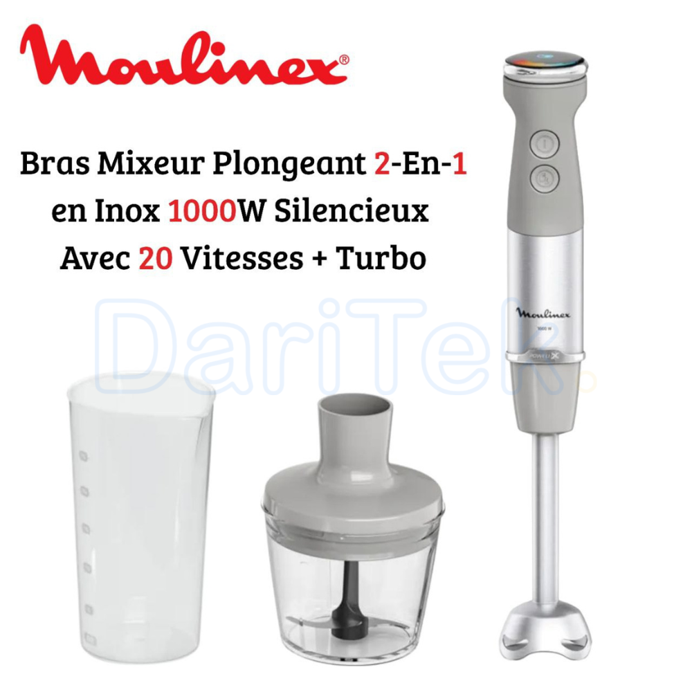 Bras Mixeur Plongeant 2en1 - 1000W 20 Vitesses et Mode Silencieux Inox - Moulinex QuickChef+ DD672B10