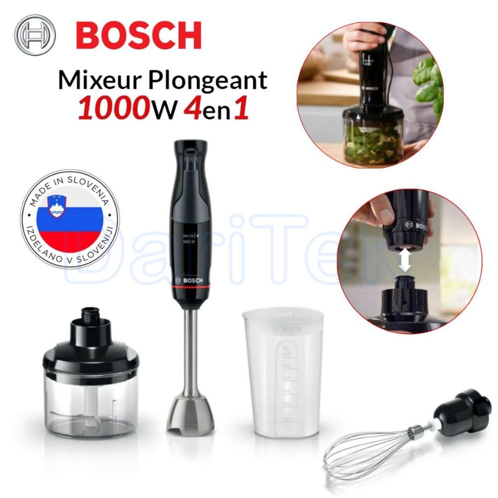 Bras Mixeur Plongeant 4en1 Inox 1000W Avec Hachoir Fouet et Verre Doseur - ErgoMaster Series 4 MSM4B621 - Fabriqué En Slovénie