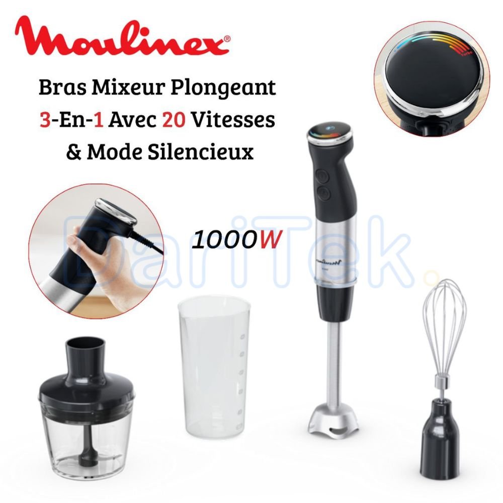 Bras Mixeur Plongeant 3en1 - 1000W 20 Vitesses et Mode Silencieux Moulinex QuickChef+ DD673810