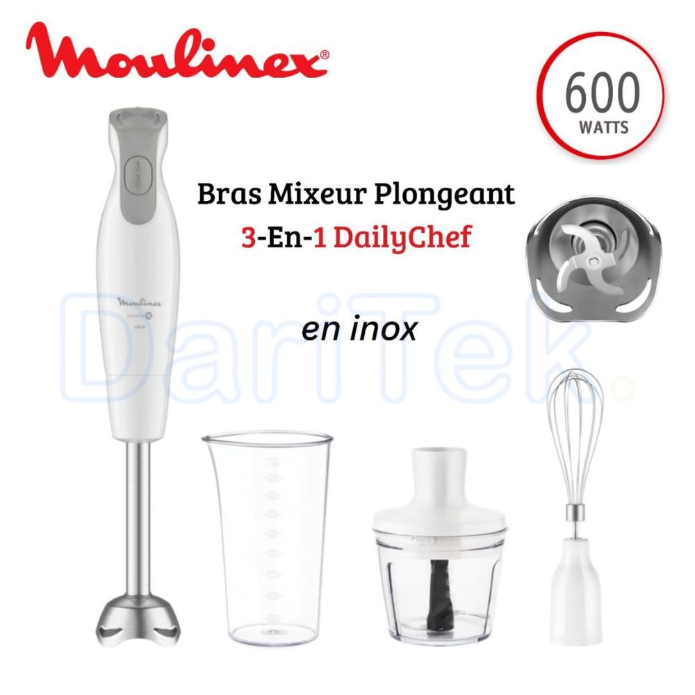 Bras Mixeur Plongeant 3en1 Inox 600W et 2 Vitesses Moulinex DailyChef DD553110