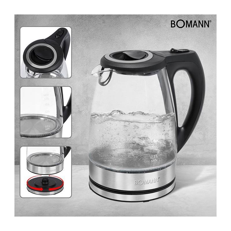 Bouilloire Electrique Sans Fil En Verre 1.7L 2200W - Bomann WKS 6032 G CB – Image 2