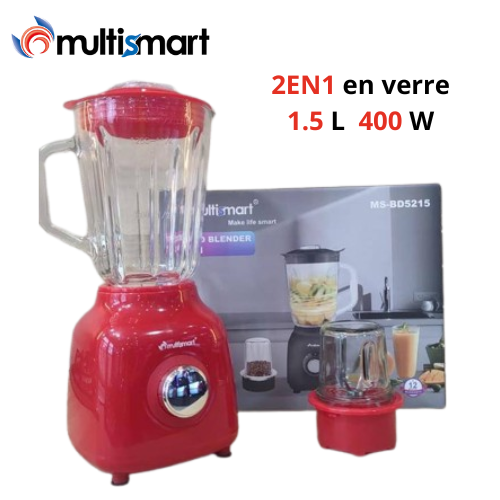 Blender Mixeur Electrique En Verre 400W 1.5L avec Moulin à Café - Multismart MS-BD5215