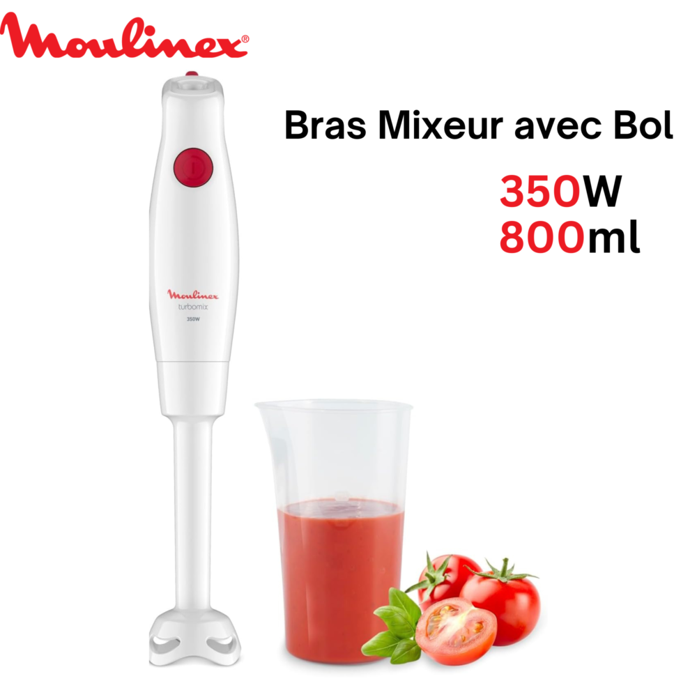 Bras Mixeur 350W 1 Vitesse avec Bol 800ml Moulinex Turbomix DD12A110