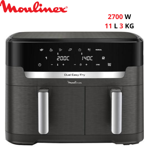 Friteuse Air Fryer Sans Huile 11L 2700W 7 Programmes Moulinex Dual Easy Fry XXL EZ942HF0