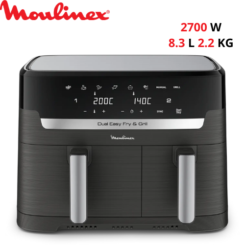Friteuse Air Fryer Sans Huile 8.3L 2700W 8 Programmes Moulinex Dual Easy Fry & Grill XXL EZ905B20