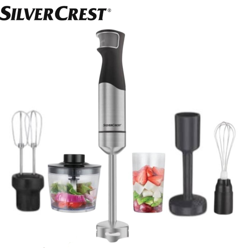Bras Mixeur 6 EN 1 Multifonctions 1000W Inox Avec Accessoires - SilverCrest HB6412BD-N