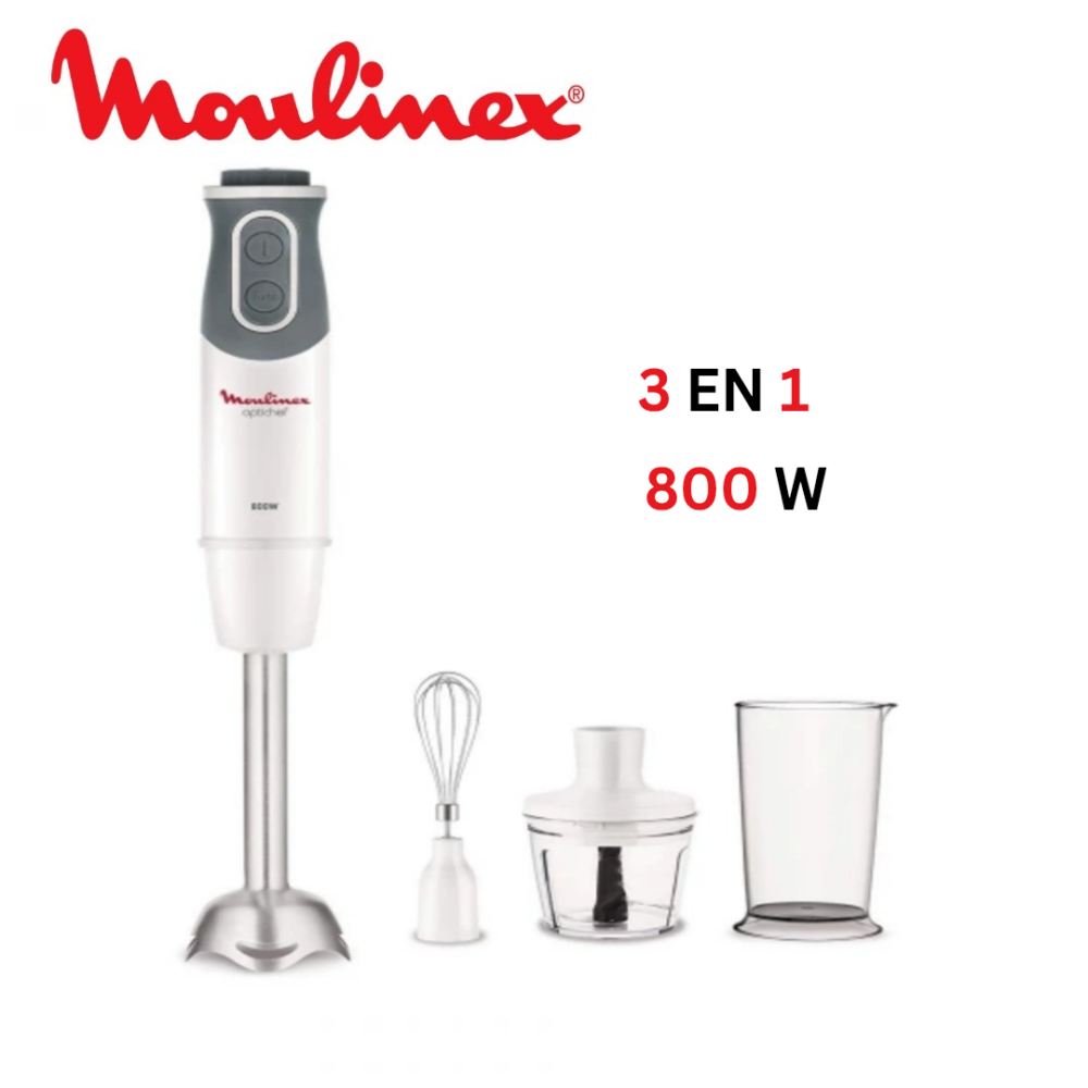Bras Mixeur Plongeant 3en1 800W 10 Vitesses avec 3 Accessoires Moulinex optichef DD642110