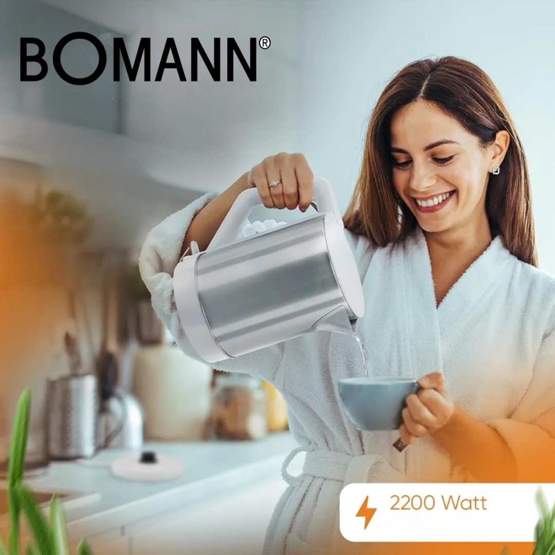 Bouilloire Électrique Sans Fil En Inox 1.5L 2200W - Bomann WKS 3002 CB – Image 2