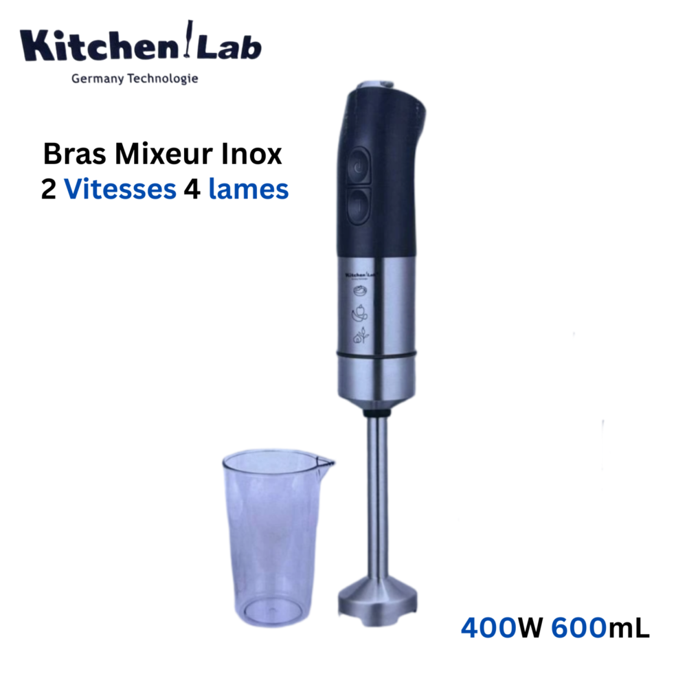 Bras Mixeur Plongeant Inox 400W 2 Vitesses avec Tasse 600mL Kitchen Lab KT-H-020