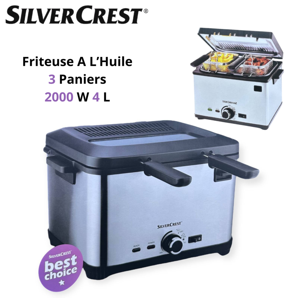 Friteuse A Huile Electrique 3 Paniers 2000W 4 Litres Inox SilverCrest DF3700-GS