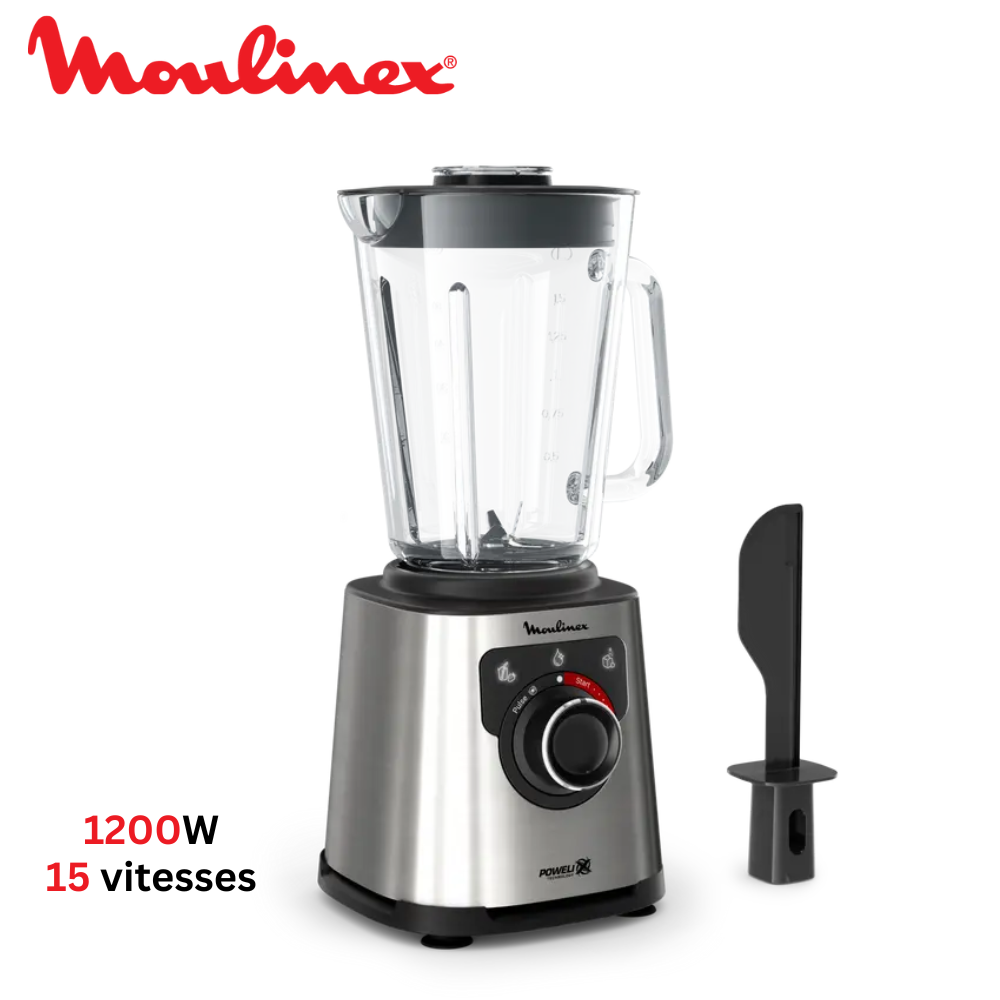 Blender Mixeur Electrique En Verre - 1200W 2L avec 15 vitesses et 6 Lames - Moulinex PerfectMix+ LM871D10