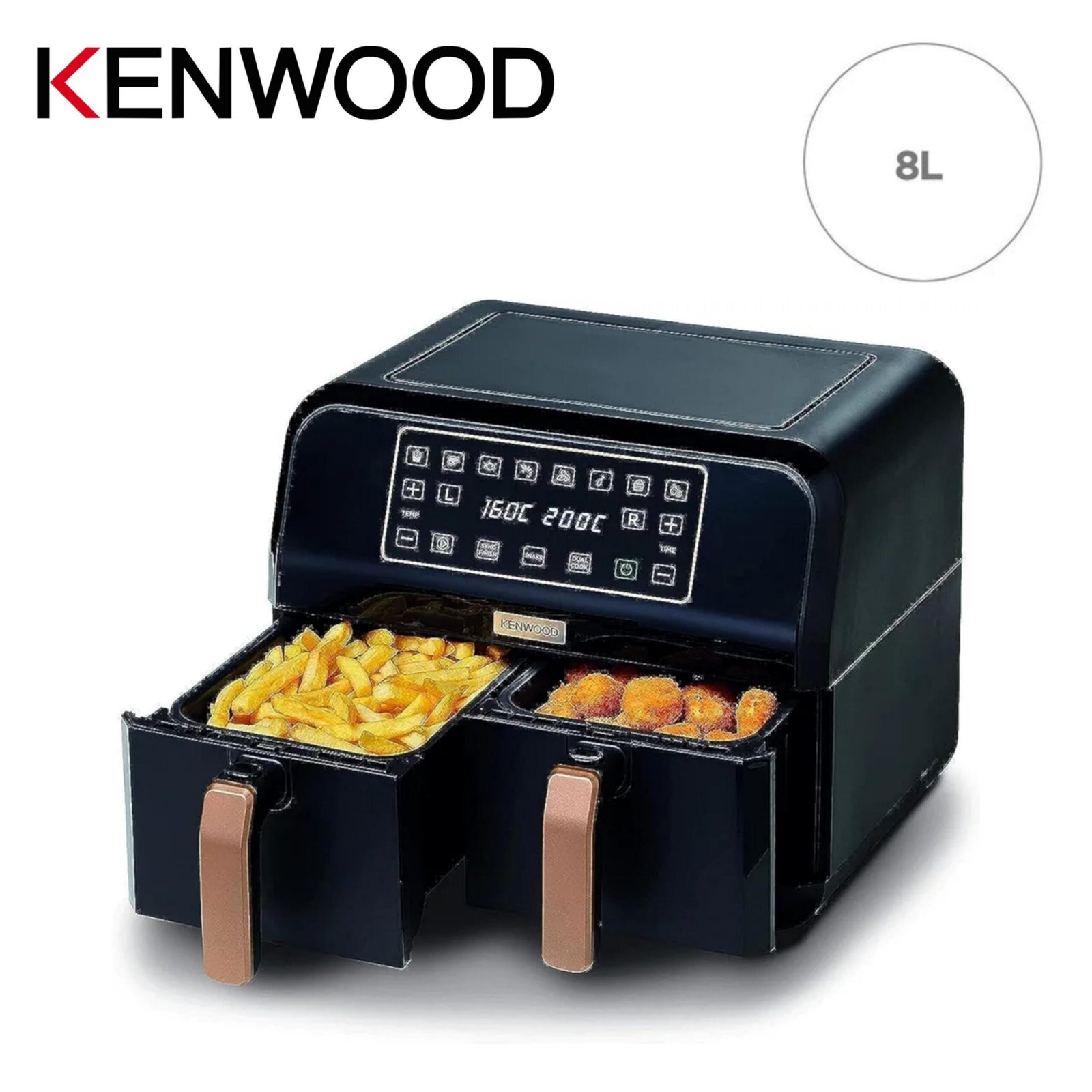 مقلاة هوائية بدون زيت 1700 واط سعة 8 لتر بسلتين Dual Zone تعمل باللمس مع 8 برامج – Kenwood kHealthy FRY TWIN HFP70