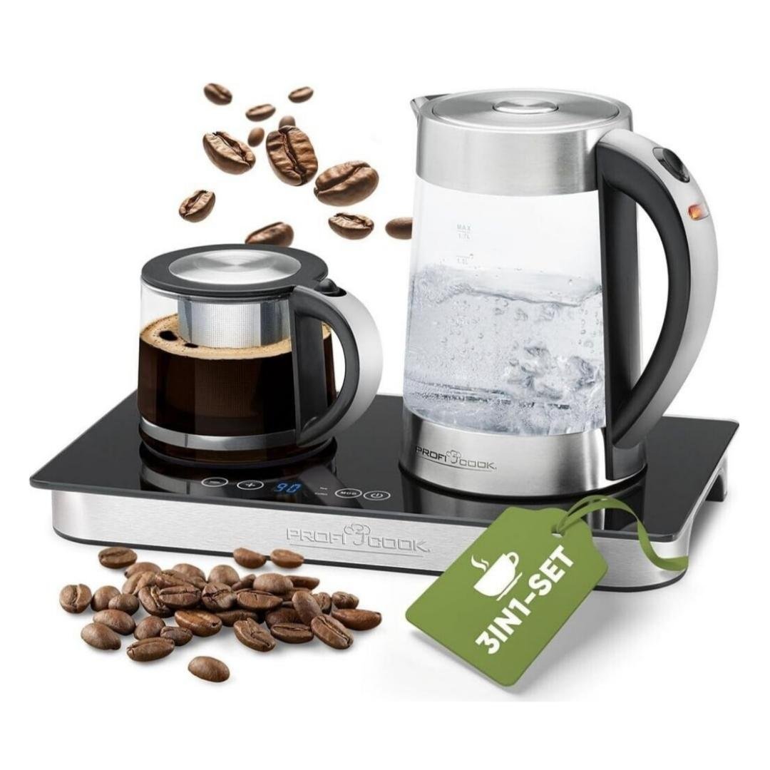 محطة شاي وقهوة 3 في 1 – 2200 واط مع غلاية 1.7 لتر وإبريق 0.8 لتر من الزجاج – تحكم باللمس وضبط درجة الحرارة – Proficook PC-TKS 1056 - الصورة 2