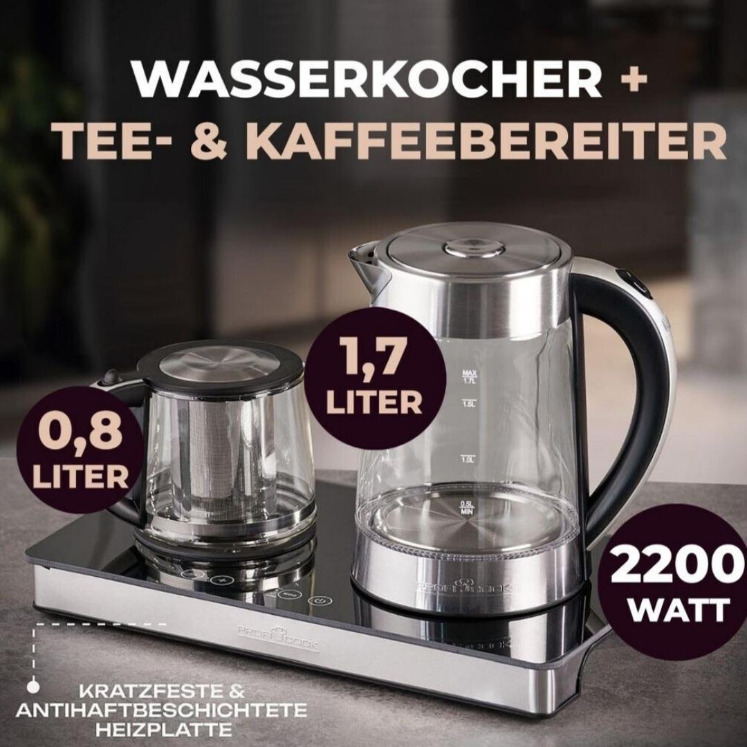 محطة شاي وقهوة 3 في 1 – 2200 واط مع غلاية 1.7 لتر وإبريق 0.8 لتر من الزجاج – تحكم باللمس وضبط درجة الحرارة – Proficook PC-TKS 1056 - الصورة 3
