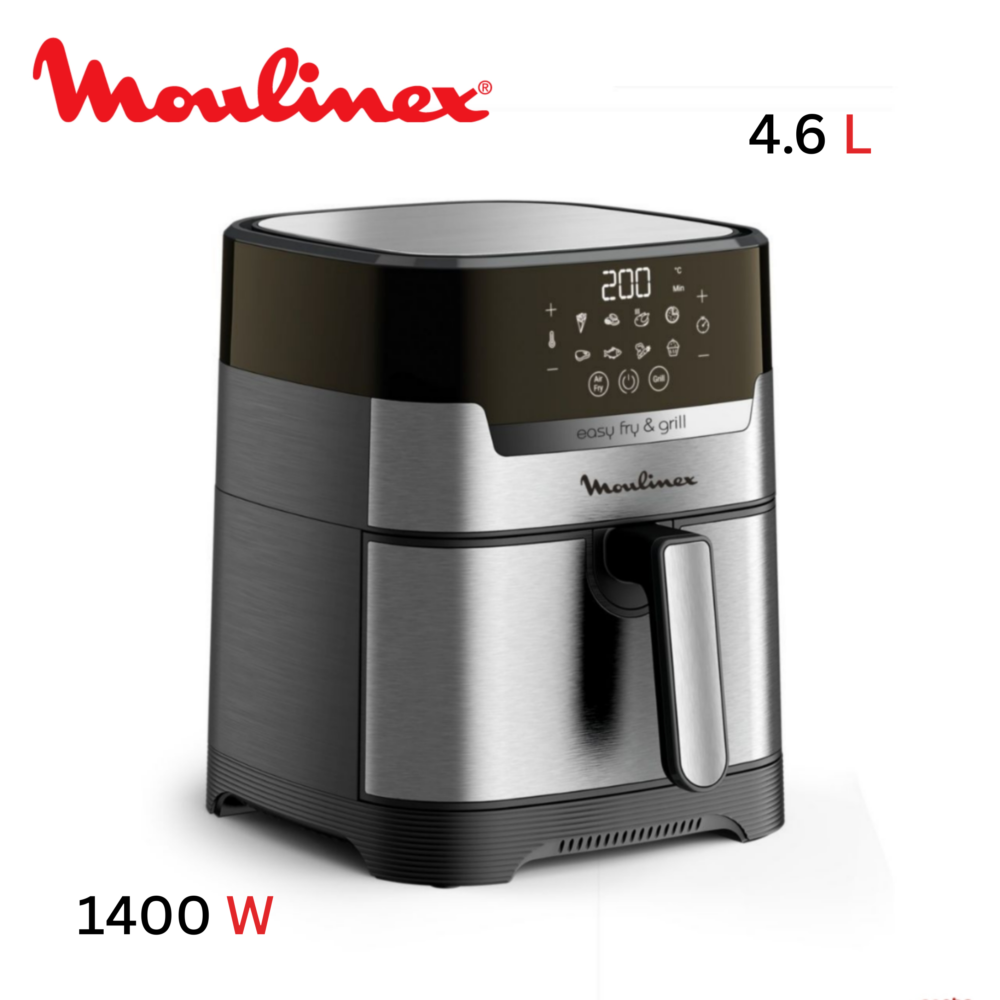Friteuse Air Fryer 2 En 1 sans huile et Grill 4.6L 1400W - 8 Programmes Digital Inox - Moulinex Easy Fry And Grill