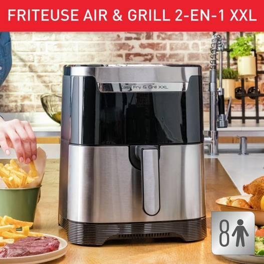 قلاية هوائية 2 في 1 بدون زيت سعة 6.5 لتر 1830 واط 8 برامج - من الفولاذ المقاوم للصدأ - Tefal Easy Fry & Grill XXL EY801D27 - الصورة 5