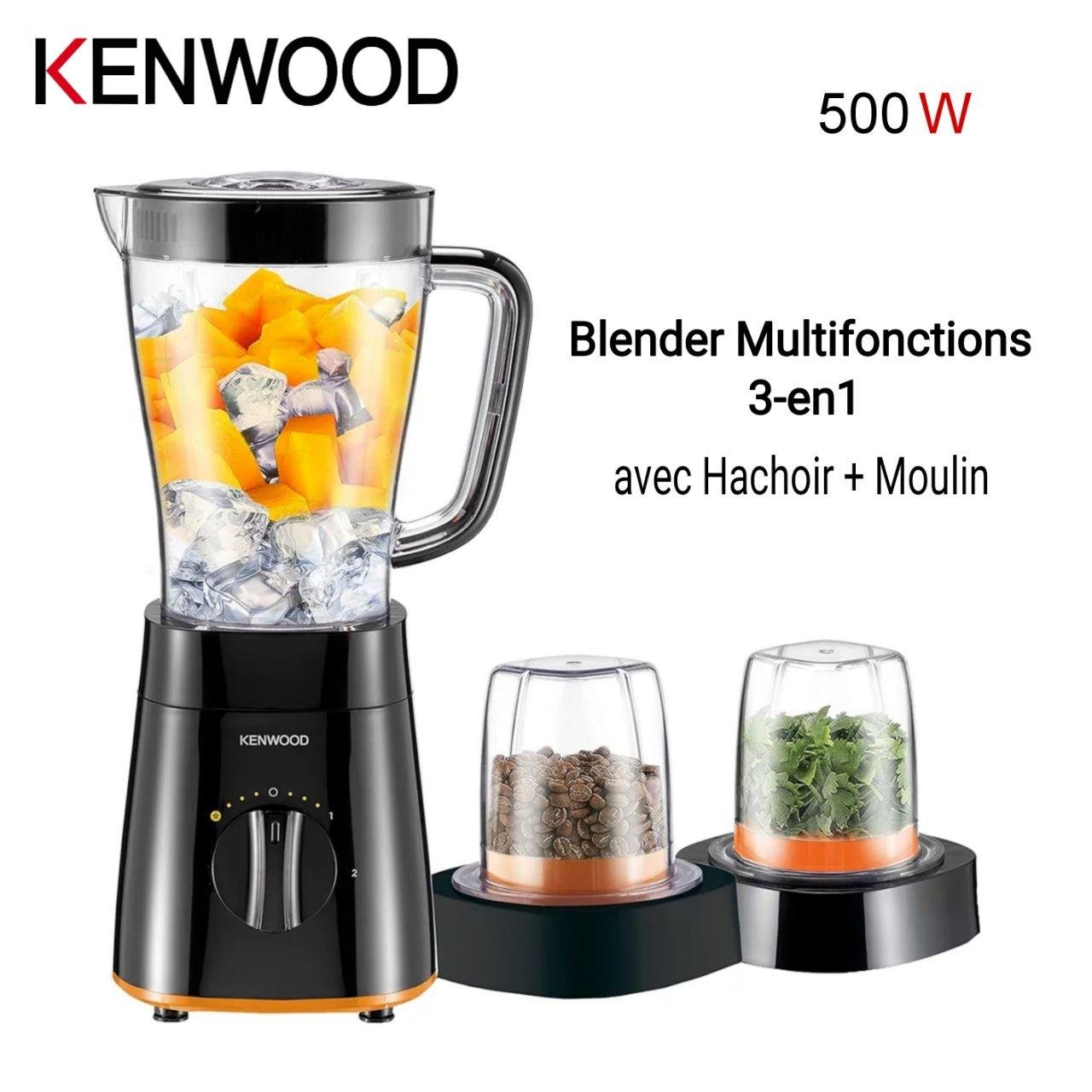 خلاط كهربائي 500 واط بسعة 2 لتر مع مفرمة ومطحنة – سرعتان + توربو مع وظيفة سحق الثلج – Kenwood BLP15