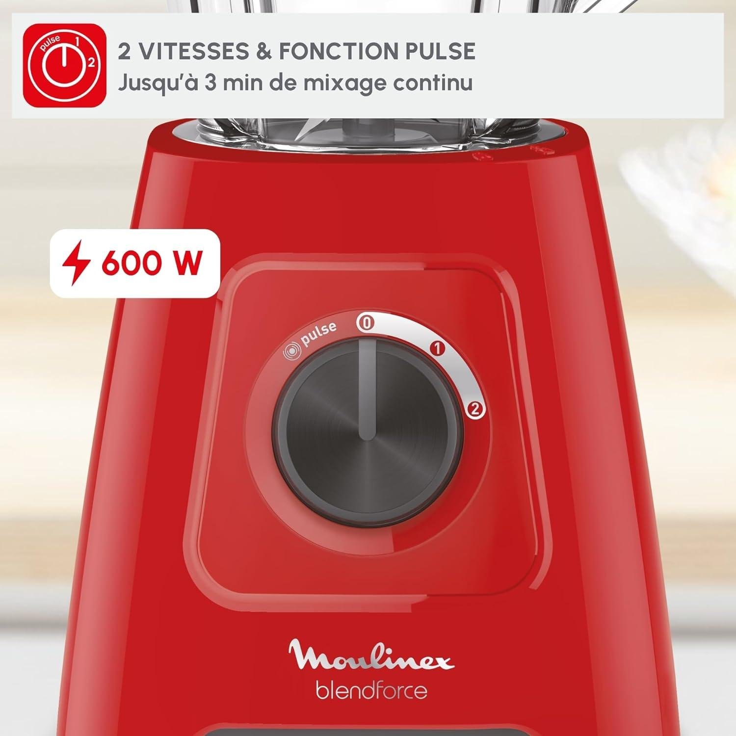 Blender Mixeur Electrique 600W 2 Litres 2 Vitesses et turbo - 4 Lames Avec Système Smart Lock - Moulinex Blendforce LM420510 – Image 3