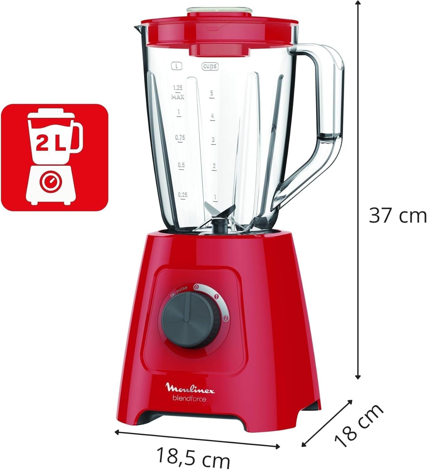 Blender Mixeur Electrique 600W 2 Litres 2 Vitesses et turbo - 4 Lames Avec Système Smart Lock - Moulinex Blendforce LM420510 – Image 8