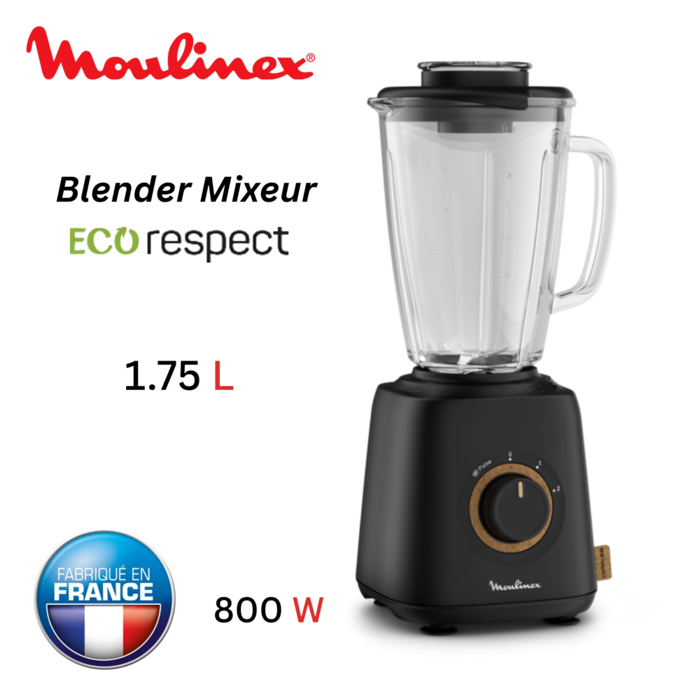 Blender Mixeur Électrique En Verre 800W 1.75L 4 Lames 2 Vitesses + Turbo - Moulinex Eco Respect LM46EN10