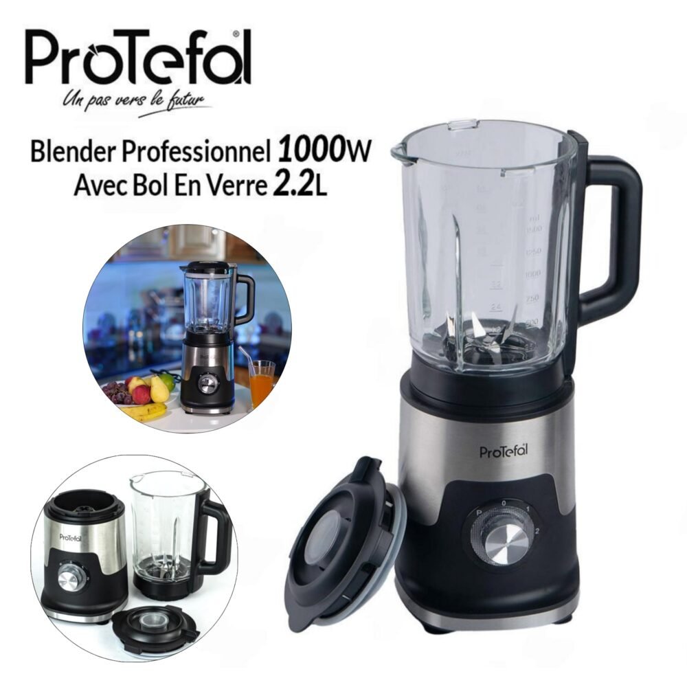 Blender Mixeur En Verre 1000W 2.2L 2 Vitesses + Turbo - 6 Lames Inox - Protefal BL-J818A