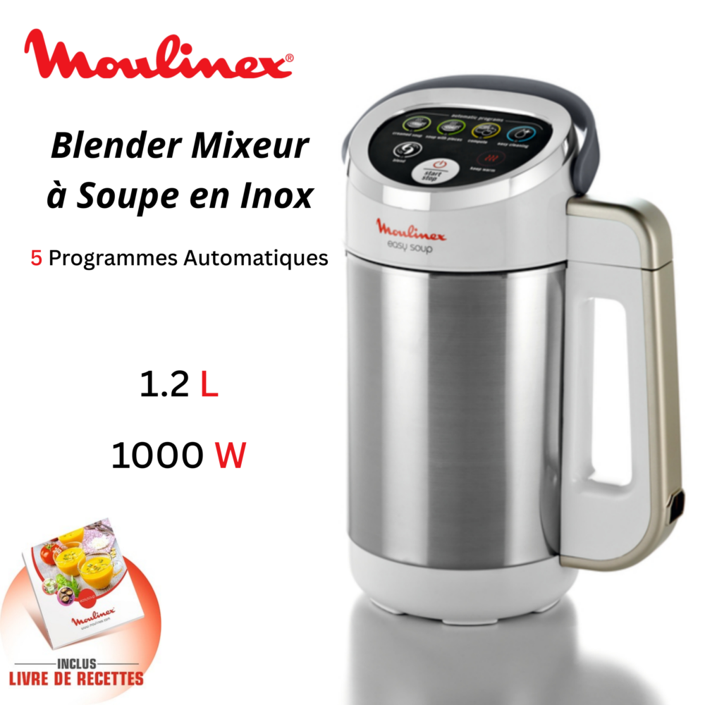 Blender Mixeur À Soupe Chauffant 1000W 1.2L avec 5 Programmes INOX - Moulinex EasySoup LM841B10