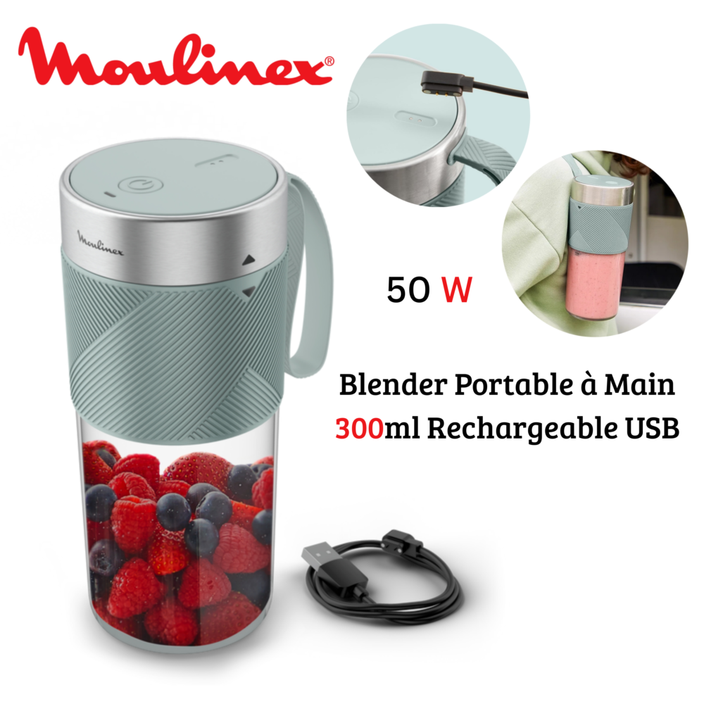 Blender Mixeur Portable À Main 300mL 50W Sans Fil - Rechargeable USB - Moulinex Lightmix LM1C0410