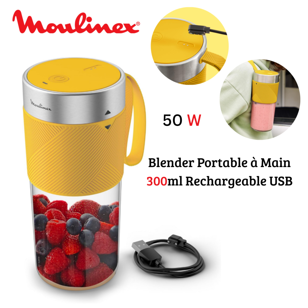 Blender Mixeur Portable À Main 300mL 50W Sans Fil - Rechargeable USB - Moulinex Lightmix LM1C0210