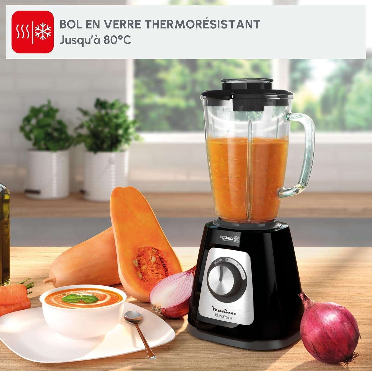 خلاط كهربائي بوعاء زجاجي بسعة 1.75 لتر وقوة 800 واط مع سرعتين ووظيفة النبض (Pulse) – Moulinex BlendForce Glass LM435810 - الصورة 3