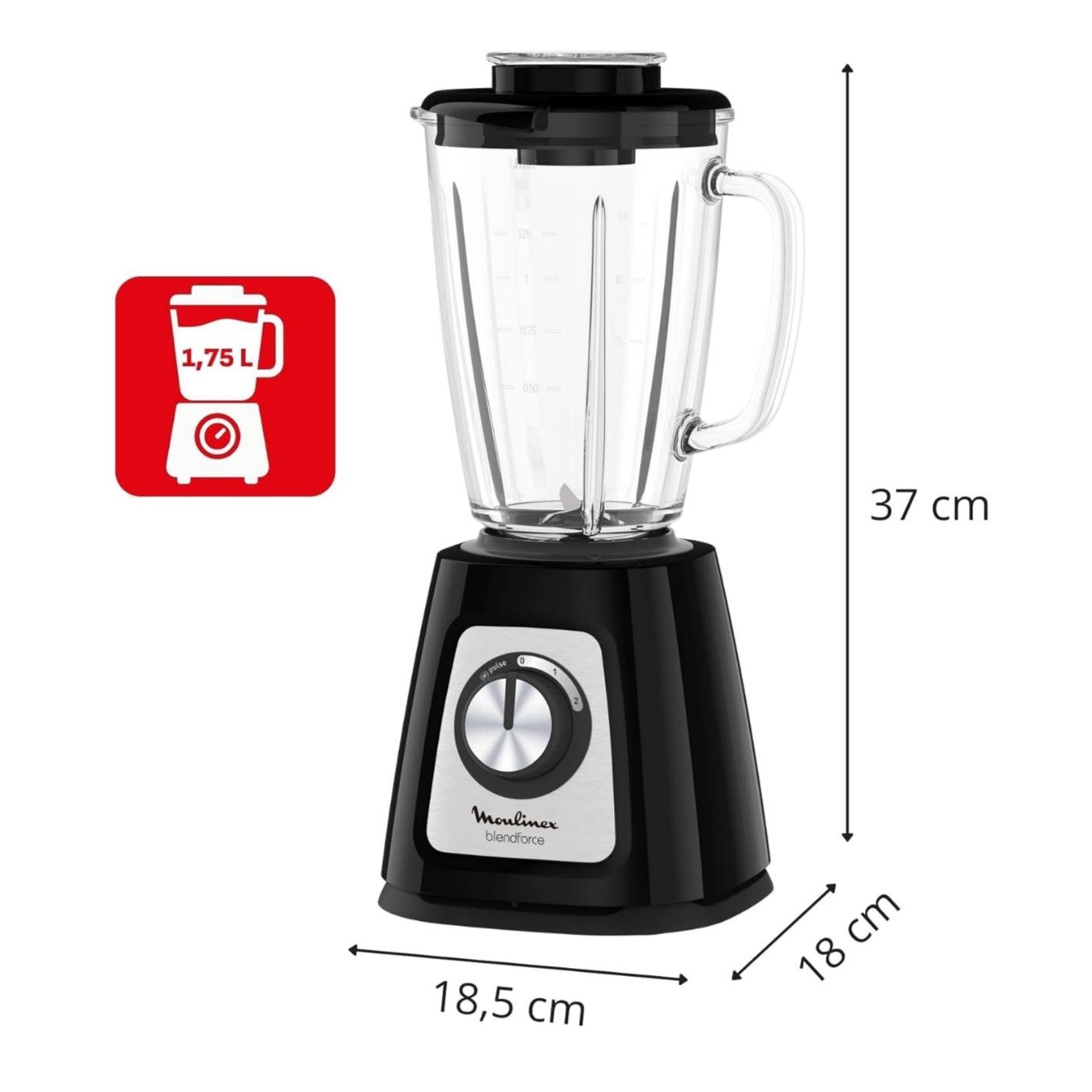 خلاط كهربائي بوعاء زجاجي بسعة 1.75 لتر وقوة 800 واط مع سرعتين ووظيفة النبض (Pulse) – Moulinex BlendForce Glass LM435810 - الصورة 8