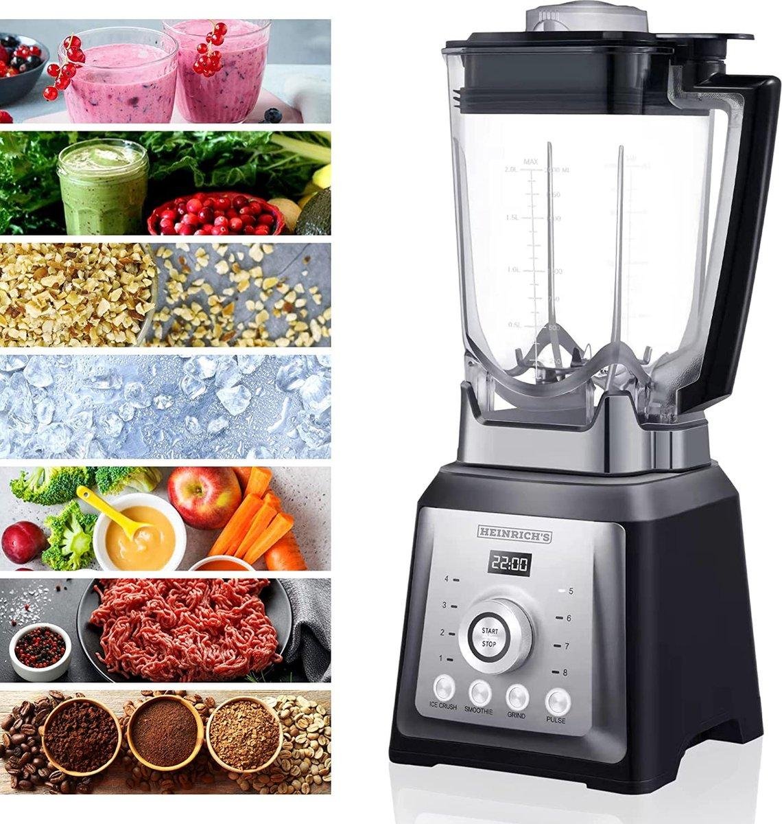 Blender Mixeur Professionnel 2000W 2L 32000 tr/min - 8 vitesses avec 4 programmes - Fonction Ice Crush - Heinrich's HPM 8160 – Image 5