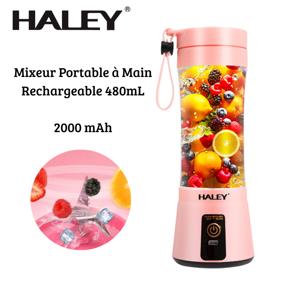Blender Mixeur Portable À Main 480mL Sans Fil - Rechargeable Avec Batterie 2000mAh - Haley HY2950