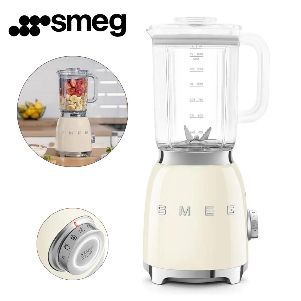 Blender Mixeur 1.5L 800W avec 4 Vitesses et 4 Fonctions - Esthétique Années 50 Créme - Smeg BLF03CREU