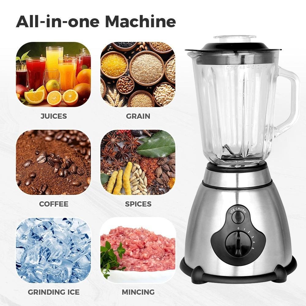 Blender Mixeur Électrique 2EN1 650W 1.5L en Verre avec Moulin - 6 Vitesses + Fonction Ice Crush - Slivers Criest SC-Y6601 – Image 7