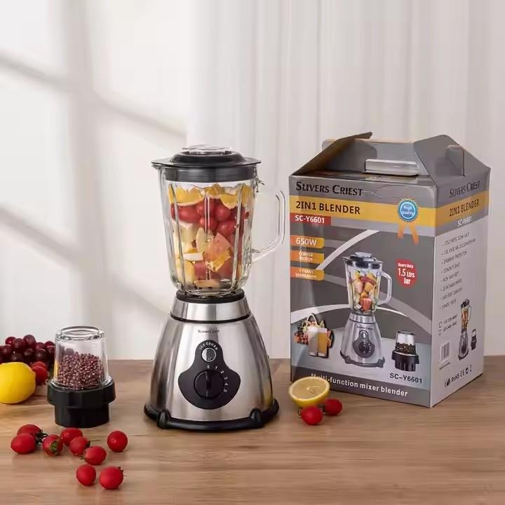 Blender Mixeur Électrique 2EN1 650W 1.5L en Verre avec Moulin - 6 Vitesses + Fonction Ice Crush - Slivers Criest SC-Y6601 – Image 8